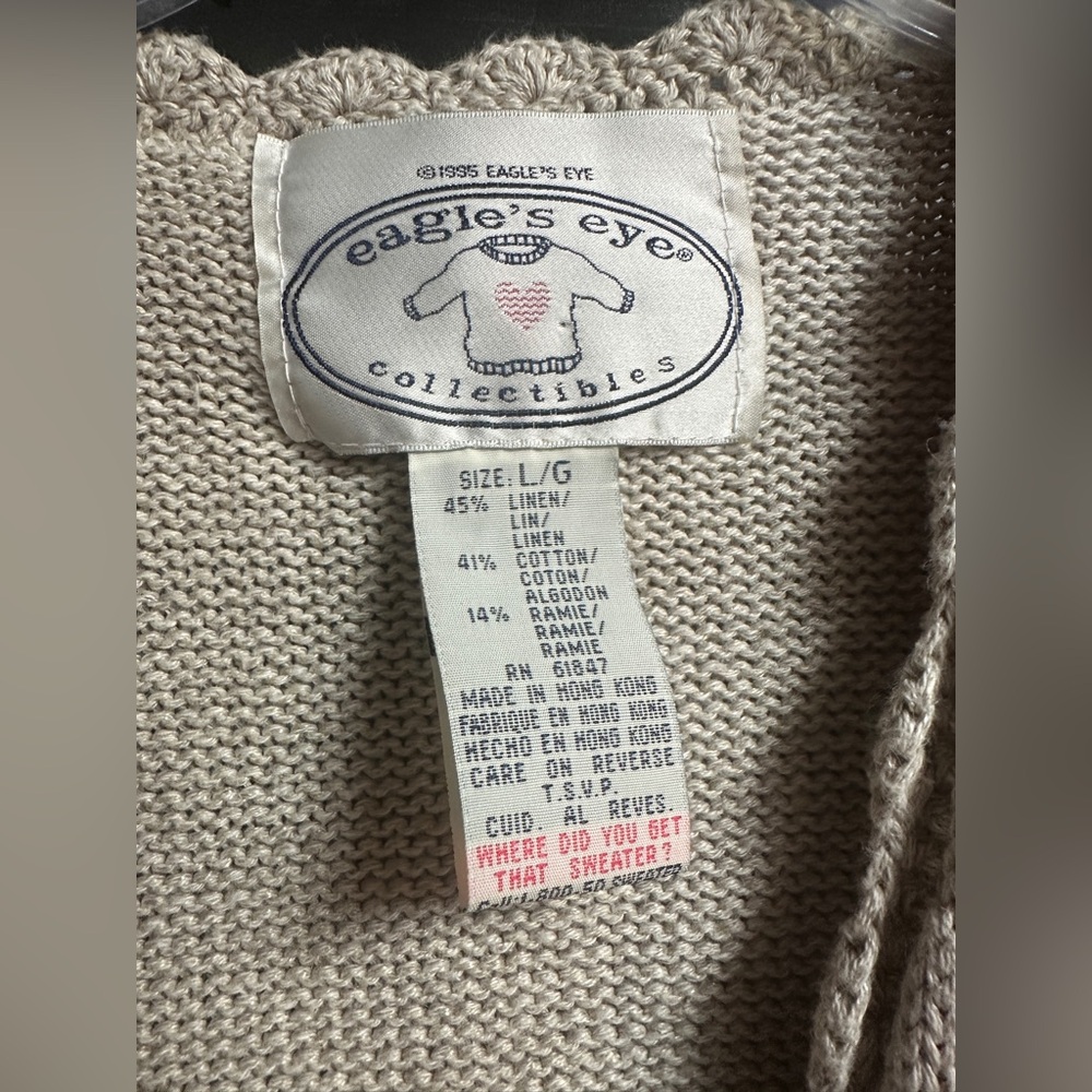 Vintage Eagle’s Eye Collectibles Tan Sweater Vest Fall Design VNeck Women’s Sz L - Picture 3 of 6